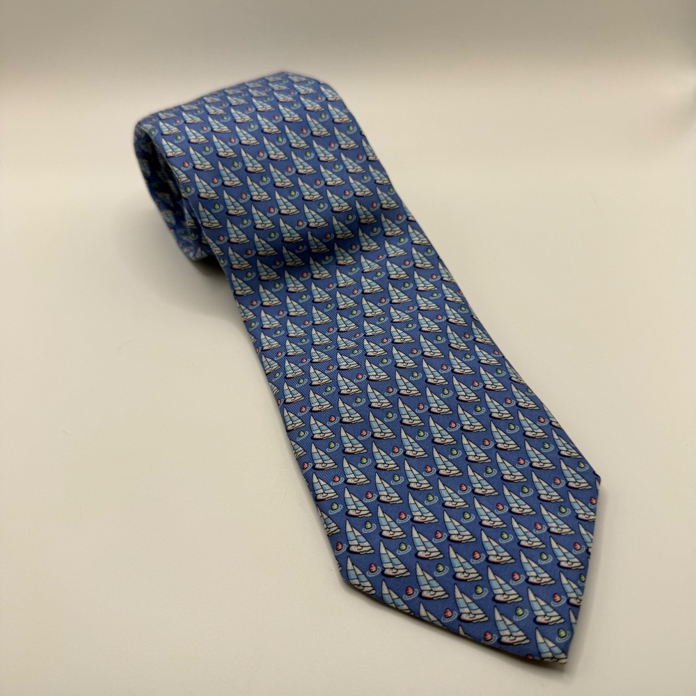 Vineyard Vines Mens Silk Tie Light Blue Sailboat Nautical Made in USA